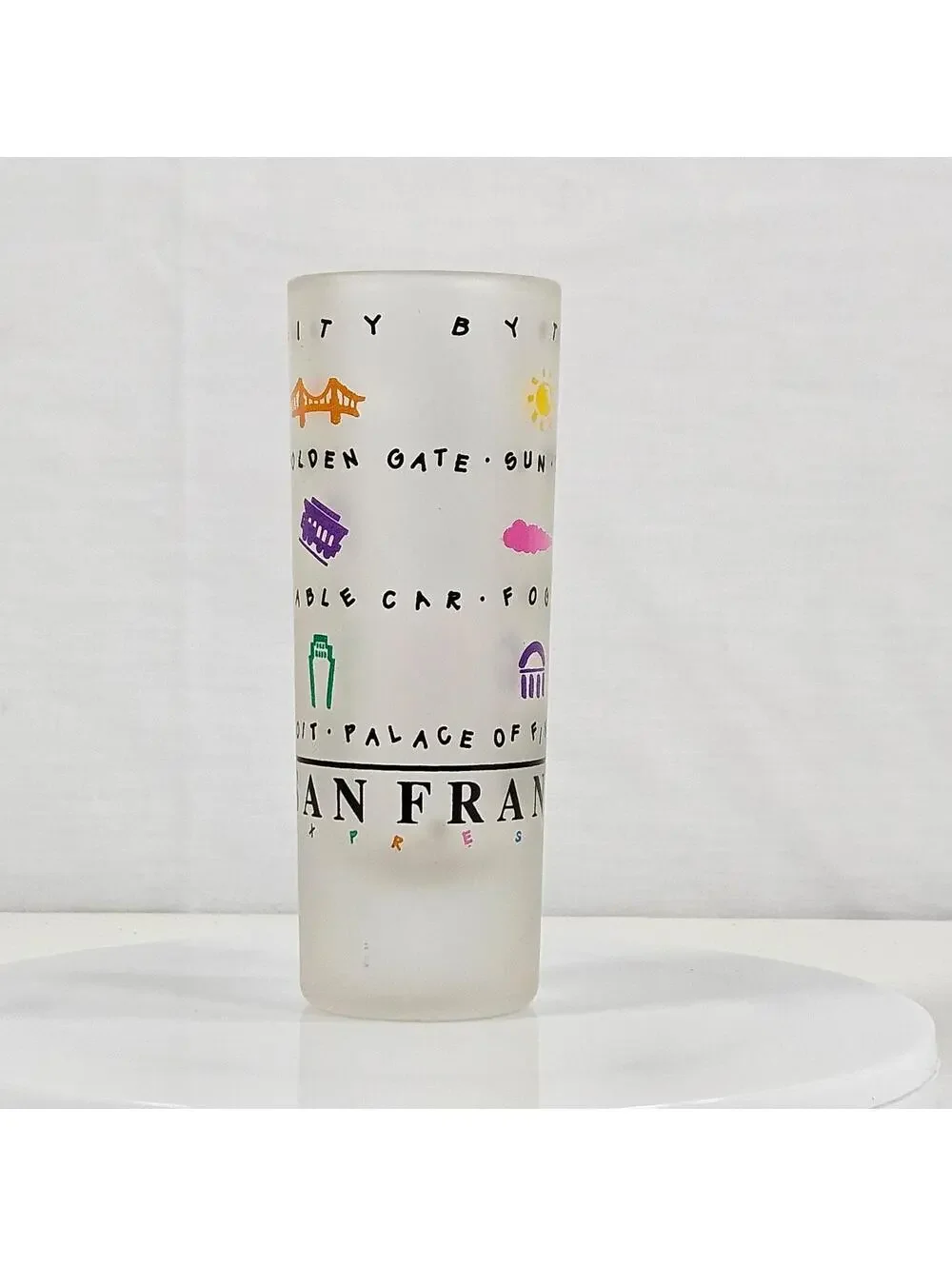 Vintage San Francisco Frosted Shot Glass Golden Gate Cable Car Souvenir